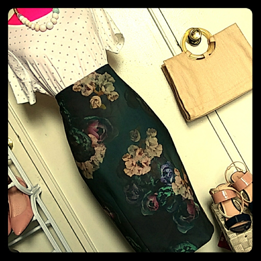 Floral print high waisted pencil skirt
